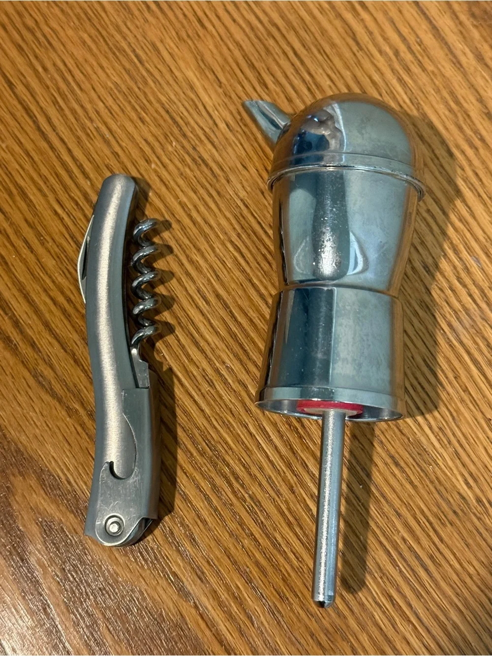 Silver Metal Bottle Pourer Stopper Rubber Cork Metal Tube & Waiters Corkscrew